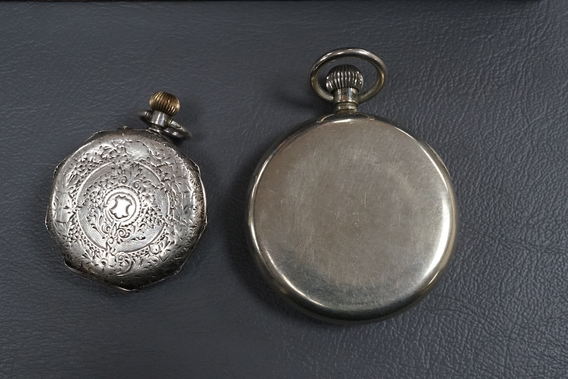 A quantity of assorted wrist and pocket watch movements, including Omega and Omega automatic, together with a pocket watch and a 935 white metal fob watch.